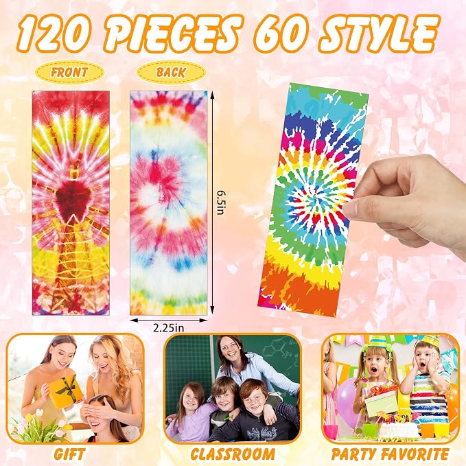 Chinco 120 Pieces Bookmarks for Kids Set Cute Book Marks Gifts for Kids Cartoon Inspirational Motivational Paper Bookmark Pack for Book Lovers Adults Teacher Women Funny Reading Gift(Tie Dye)