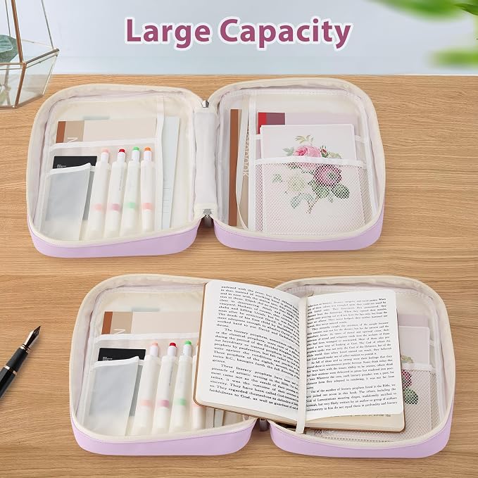 GERMUN Bible Cover with Durable Handle, Carrying Book Case Church Bag Bible, Protective with Zippered Pocket, Bible Accessories Supplies, Book Protector for Book Lovers, WhitPurple