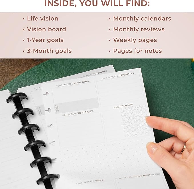 Clever Fox Disc-Bound Weekly Planner – Undated Monthly Notebook with Habit Tracker, Productivity Journal – Life, Work & Goal Organizer, 6.5 x 8.4" (Rose Gold)