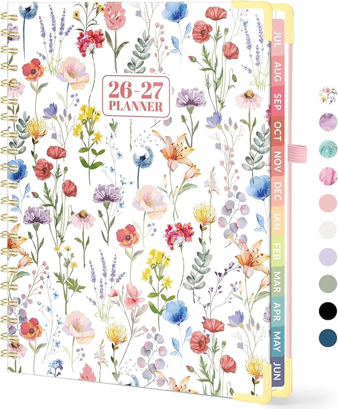 Forvencer Academic Planner 2026-2027, Hardcover Calendar Planner Weekly & Monthly, July 2026 - June 2027, 8.5" x 11", Daily Agenda with Tabs, College School Organizer for Student Teacher, Floral Style