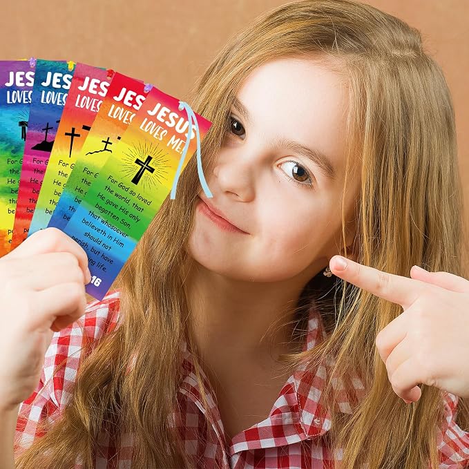Jetec 60 Pcs Religious Bookmark for Kid Christian Bookmarks Jesus Loves Me Bookmarks John 3 16 Christian Gifts Bible Verse for Sunday School Church Summer Party Reading Rewards