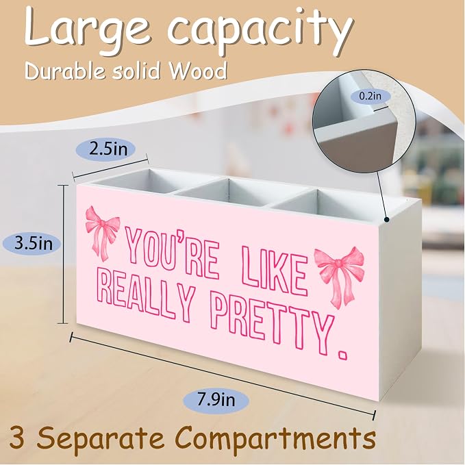 Pink Cute Kids Pen Pencil Holder Organizer for Classroom Desk, Bow Pink Girly Office Decor, Inspirational Makeup Brush Toothbrush Holder Organizer for Bathroom Desk Accessories