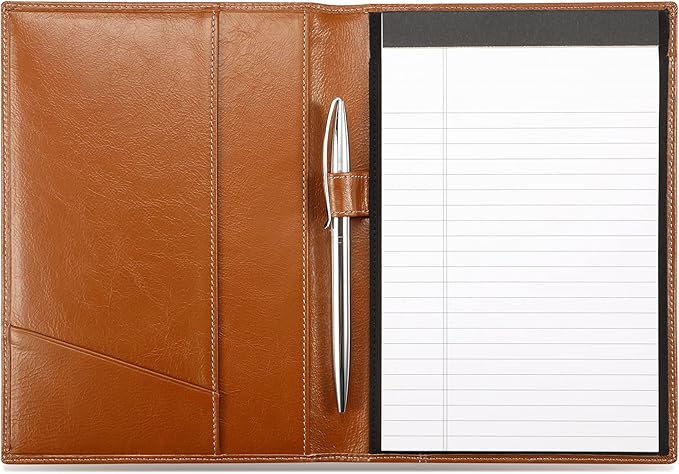 Leather Junior Padfolio for Men & Women with Pen Loop, Italian Calfskin, Business Portfolio Notebook Folder (Antiqued Brown)
