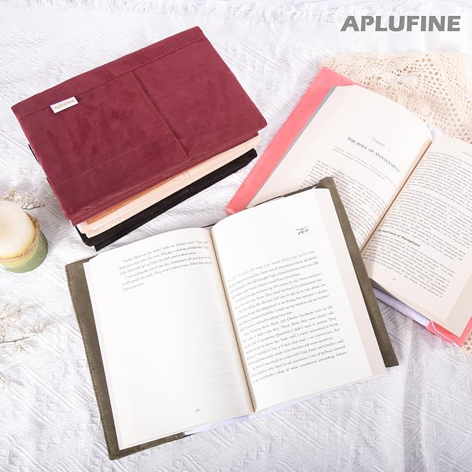 APLUFINE Velvet Book Cover for Paperbacks, Reusable Fabric Book Cover with Pockets, Adjustable Book Protector for Softcover Books, Journals & Bibles
