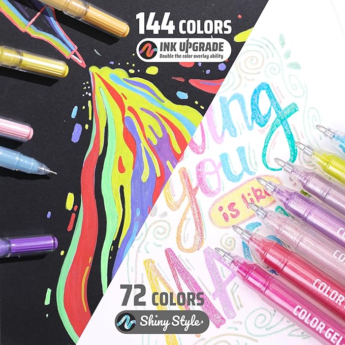 216 Colors Gel Pens for Coloring, Glitter Gel Pens Set with Travel Case, 1.0mm Gel Pens for Adult Coloring Books Drawing Doodling Journaling, Art Supplies and DIY Crafts