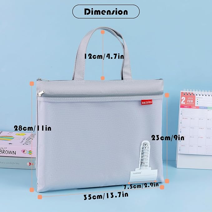 Mesh Zipper Pouch 11x13.7 in, A4 Double Pocket Waterproof File Bag with Handle, Document Storage for School/Travel/Office/Puzzle (Gray, 2pcs)