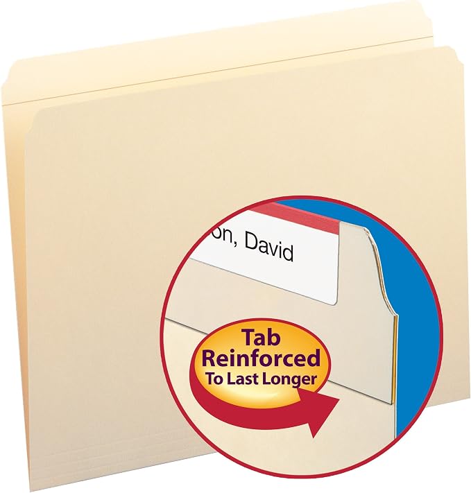 Smead File Folder, Reinforced Straight-Cut Tab (Not Undercut), Letter Size, Manila, 100 per Box (10310) (Pack of 5)