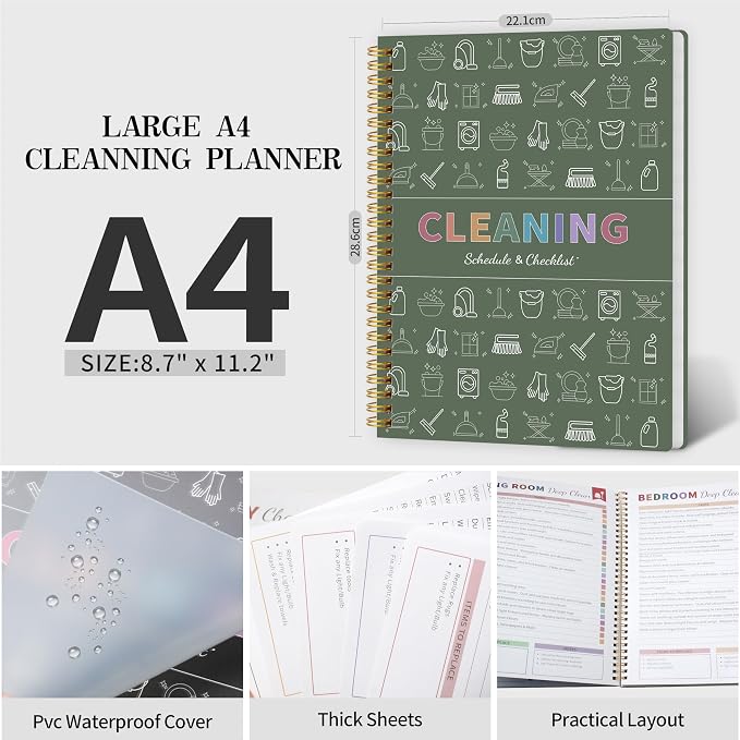 Adhd Cleaning Planner for Adults Women, Cleaning Schedule and Checklist Organizer, Household Cleaning Planner with Daily/Weekly/Monthly Task,for Home, Family Cleaning Tasks, DIY Home Improvement - Green