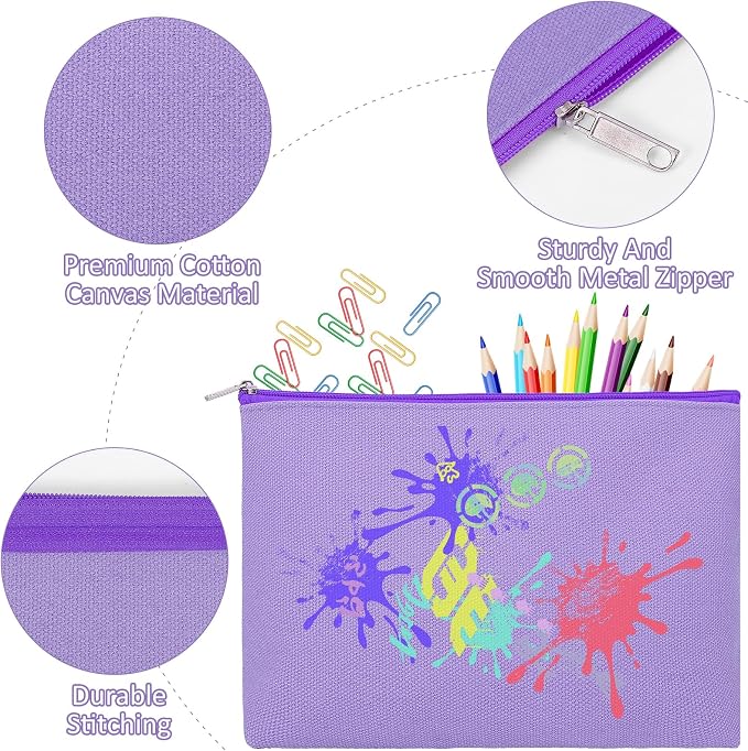 12 Pieces Cotton Canvas Makeup Bag, Multipurpose Cosmetic Bag with Zipper Travel Toiletry Pouch, Blank DIY Craft Bag (Purple, L)