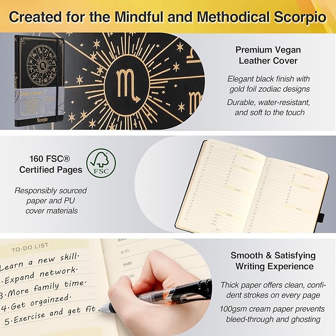 AuroPlanner Scorpio Zodiac Undated Planner – Monthly Weekly Daily Astrology Portable Journal Notebook, A5 (5.8” × 8.3”), 160 Pages 4-Month Layout, 100 GSM Paper