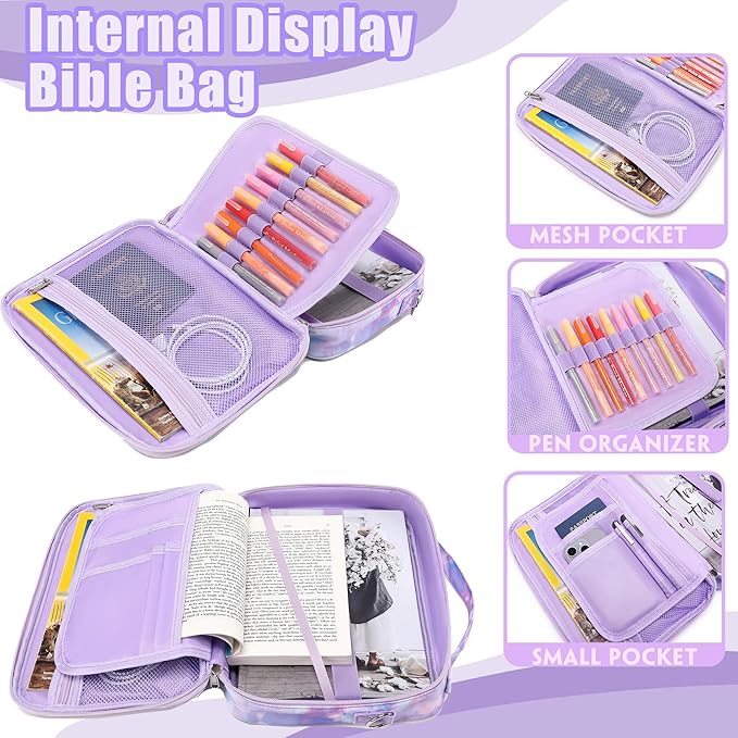 Jumpopack Bible Cover Case for Women Grils Bible Cover with Shoulder Strap Bible Case for Bible Study Accessories-Ideal Gift for Women and Girls（Purple）