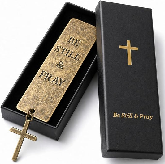 Christian Bible Bookmark – Solid Brass Metal Prayer Bookmark with Cross – “Be Still & Pray” Religious Scripture Gift for Women and Men – Bible Study & Devotional Reading