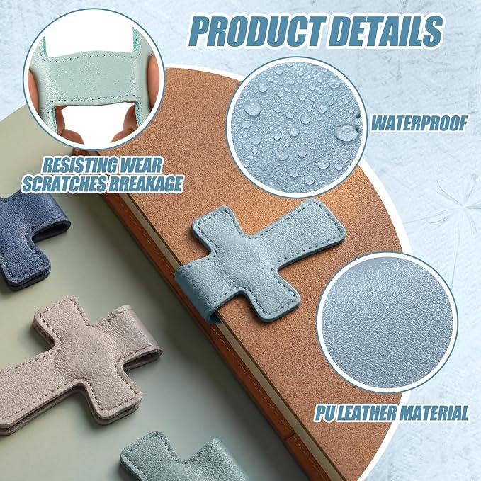 Relaxweex 6 Pcs Cross Leather Magnetic Bookmarks for Women Christian Bookmarks Page Markers Colorful Religious Cross Bookmark for Women Students Teachers Book Lovers Reading Supplies (Blue-Gray)