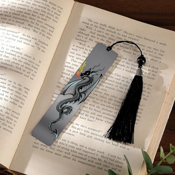 Dragon Bookmark Gift for Men Boys: Cool Book Page Markers, Dragon Metal Book Mark Clips for Reading, Gifts for Kids Men Adults Office School Supplies with Gift Box (Double Printed)