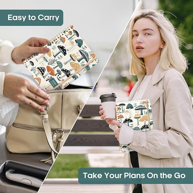 Academic Planner 2026-2027, Weekly and Monthly Calendar Book, July 2026 – June 2027, Hardcover Planner with Tabs, Perfect for Teachers, Students, Women & Men, A5 (6.4" x 8.5") - Mushrooms Grovel