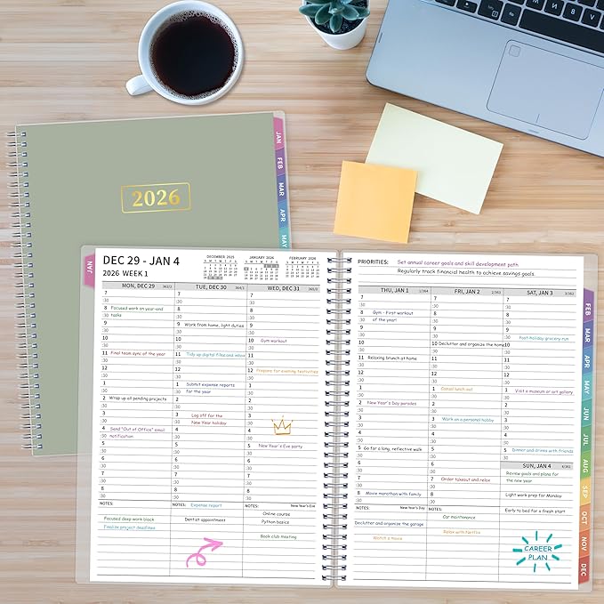 2026 Appointment Book, 30 Minutes-Hourly, Weekly ＆ Monthly Calendar Planner 2026, Jan 2026 - Dec 2026, 8.5'' x 11'', 2026 Daily Planner with Tabs ＆Pocket, Flexible Cover, Great for Office, Home, School