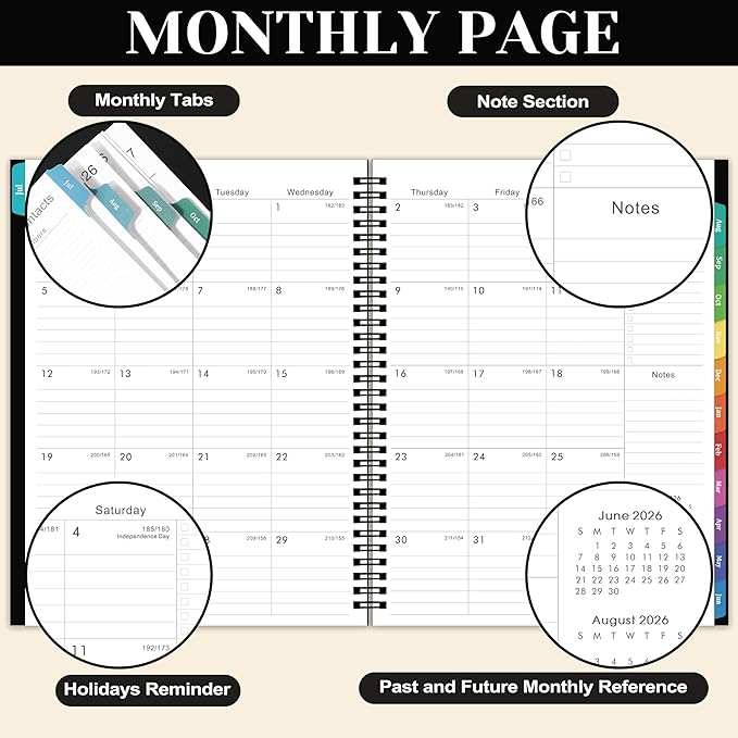 Academic Planner 2026-2027 - Planner Weekly and Monthly 2026-2027, Jul. 2026 - Jun. 2027 11'' x 9'', Planner 26-27 with Colorful Tabs, Premium Paper, Twin-wire Binding - Classic Black