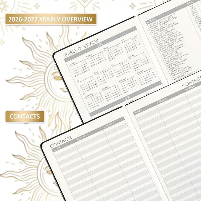 2026 Planner - Weekly Planner 2026, Jan. 2026 - Dec. 2026, 5.75" x 8.25", 2026 Weekly and Monthly Planner, Faux Leather planner 2026 with Back Pocket & 40 Notes Pages - The Sun