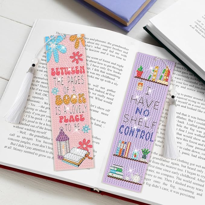 8 Pieces Christian Bible Verse Diamond Art Bookmarks 5d Christian Beaded Bookmark Acrylic Tassel Bookmark for DIY Making Beginners Adults Arts Craft Supplies (Book Lovers)