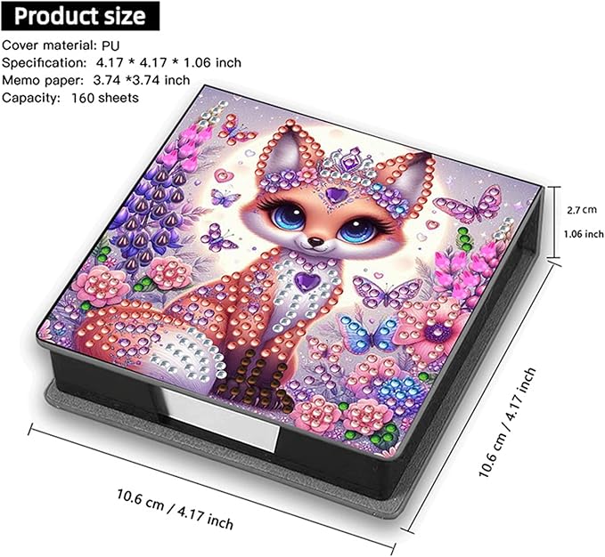 Fox Diamonds Painting Kit Note Box,Animal Memo Paper Storage Box Diamond Art,Sticky Note Holder Diamond Art,Diamond Painting Memo Pad For Office Desk. (Fox)