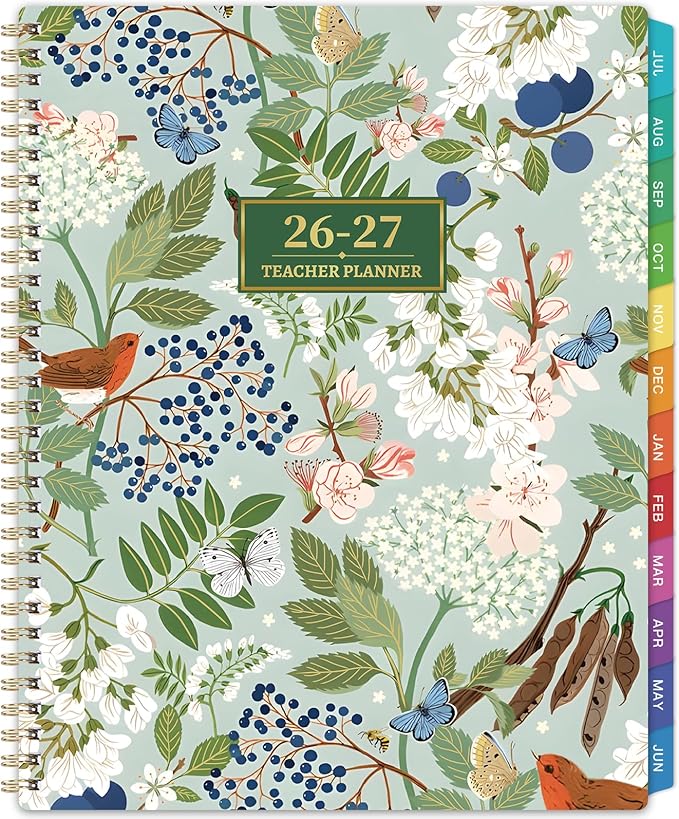 Teacher Planner 2026-2027 - Teacher Lesson Planner 2026-2027, 8.3" x 11", Jul.2026 - Jun.2027, Academic Planner, Weekly & Monthly Lesson Plan Book for Teachers with Back pocket, Colorful Tabs - Floral