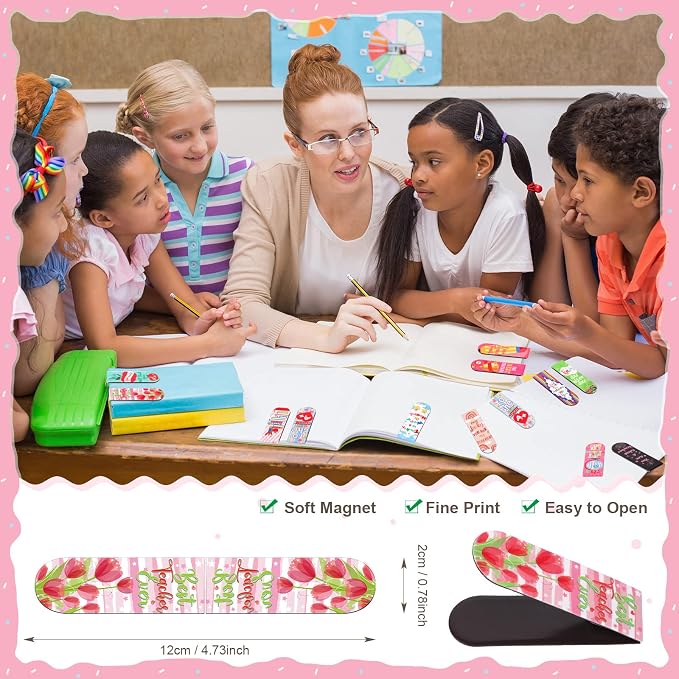 Gersoniel 32 Pcs Teacher Appreciation Gifts Bulk Teacher Magnetic Bookmarks Inspirational Page Clips Thank You Gifts for Employee Staff Xmas Stocking Stuffers for Women(Cute)