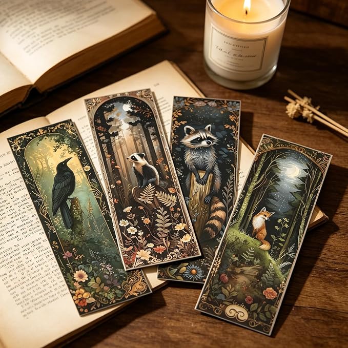 Woodland Animals Bookmarks Gifts - 120 Pcs Fantasy Forest Animal Bookmark Rabbit Raccoon Page Markers Clips Book Mark Gift for Women Men Office Home Book Lovers Bookworm Party Supplies