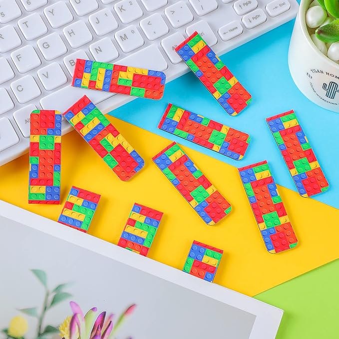 Leinuosen 36 Pcs Magnetic Bookmark, Funny Building Block Magnetic Bookmark Brick Page Book Marker Clip for Teacher, Double Sided Book Accessories for Reading Lovers