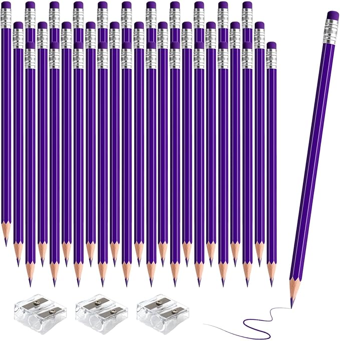 36 PCS Purple Pencils with Eraser, Pre-Sharpened HB Spring & Easter Pencils for Kids, School Supplies for Writing, Drawing & Easter Art Crafts(Purple)