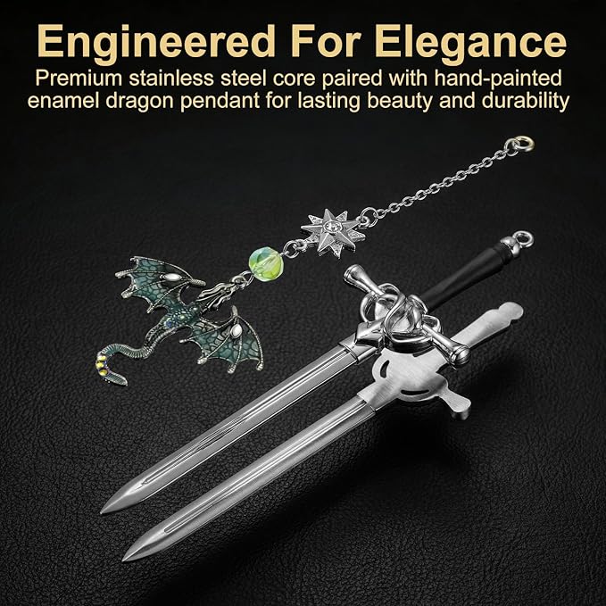 Fourth Wing Dragon Bookmarks,Fantasy Sword Bookmark,Metal Book Markers with Dragon Pendant, Cool Gifts for Men Boys Readers, Perfect Birthday Graduation Presents for Book Lovers (Green)