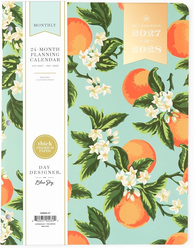Blue Sky Day Designer 24 Month 2027 Monthly Planner Calendar, January 2027 - December 2028, 8.5" x 11", Flexible Cover, Stapled Binding, Orange Blossom Mint
