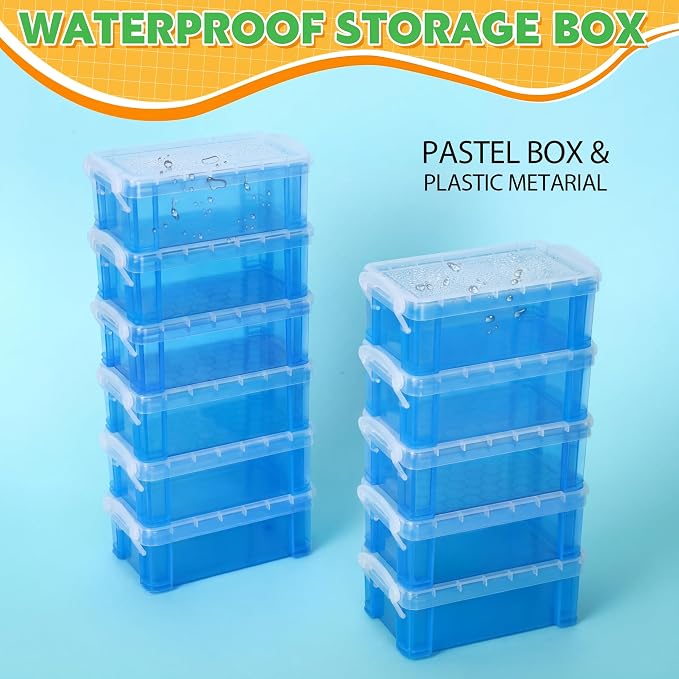 Briwooody 30 Pcs Color Plastic Crayon Box with Lid Color Clear Crayon Organizer Stackable Storage Container Bulk Pastel Holder Case for Office School Classroom Supplies Pen Pencil Art (Blue)