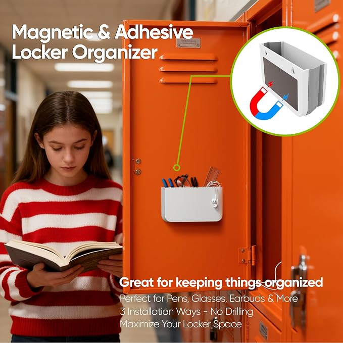 2 Pack Foldable Magnetic Pen Holder for Refrigerator, magnetic dry erase marker holder, TV Remote Holder, Magnetic Locker organizer, Office & Bathroom Organization (White)