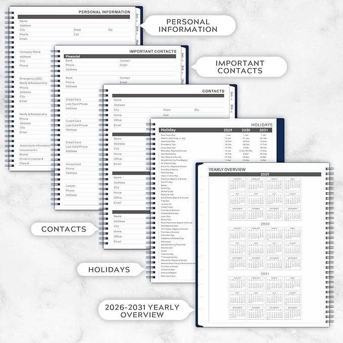 2026-2031 Monthly Planner/Monthly Calendar - 5 Year Monthly Planner from Jul.2026 - Jun.2031, 60 Month Planners, 9" x 11", Monthly Calendar 2026-2031 with Tabs + Double-Side Pocket + Durable Polypropylene Cover - Navy Blue