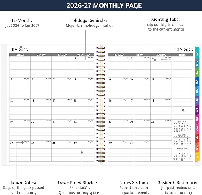 Appointment Book 2026-2027 - Appointment Planner with Weekly ＆ Monthly Spread, Jul 2026 - Jun 2027, 8.5’’ x 10.5’’, Large, 15 Minute Increments, 2026-2027 Daily Planner with Pockets, Tabs, thick paper