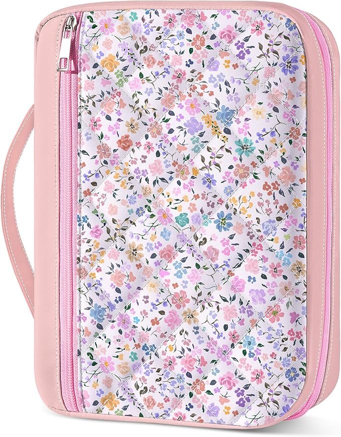 Bible Cover Case for Women, Quilted Bible Cover Bag with Handle for Girls, Bible Carrying Case Study Supplies Accessories for Women