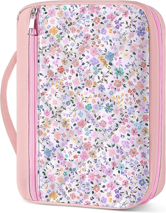 Bible Cover Case for Women, Quilted Bible Cover Bag with Handle for Girls, Bible Carrying Case Study Supplies Accessories for Women