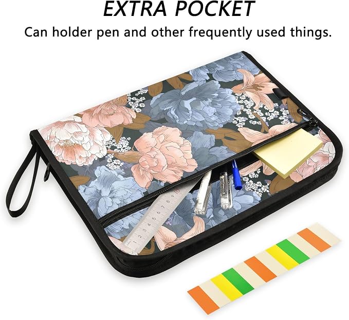 ALAZA Colorful Flowers Expanding Filing Folder, 13 Pockets Expandable Document Organizer Folder with Zipper Closure for Home Office A4 Letter Size Paper Document