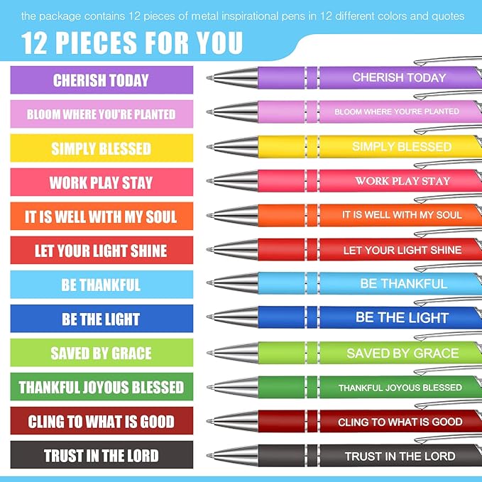 Zonon 12 Pcs Inspirational Pens Gift Set Funny Ballpoint Pen with Stylus Tip Motivational Graduation Gifts Bulk for Teacher Coworkers Nurse School Office Supplies(Fresh Color,Bible Style)