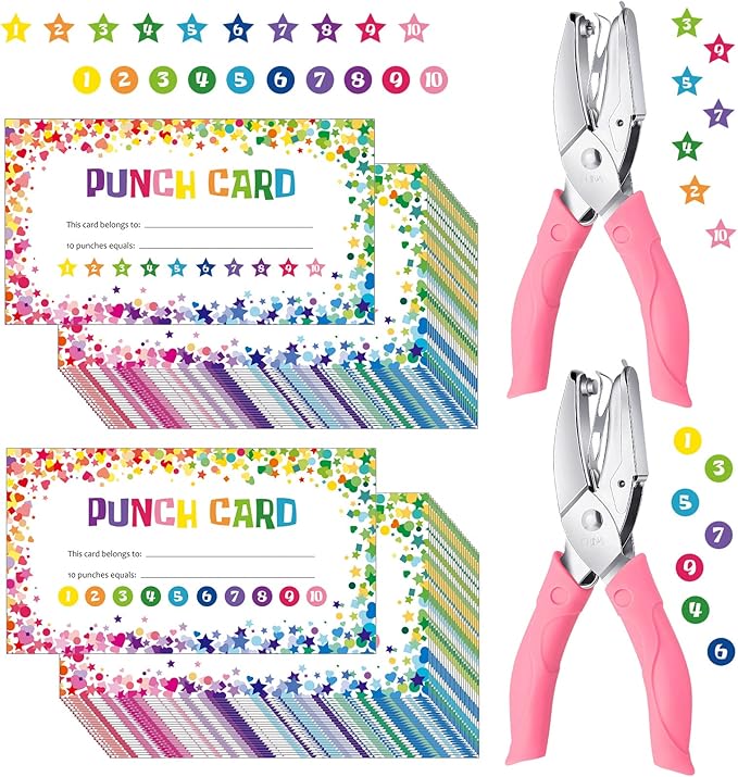 200 Pcs Reward Punch Cards Incentive Card and 2 Star Hole Puncher Kit Star Shaped Incentive Loyalty Reward Cards for Business Home Classroom School Teacher Party Decor