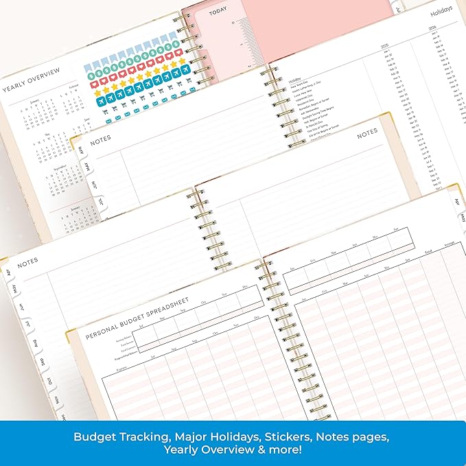 Blue Sky 15 Month 2025-2026 Weekly and Monthly Academic Year Planner Calendar, April 2025 - June 2026, 8.5" x 11", Hard Cover, Wirebound, Laminated Tabs, Storage Pocket, Includes Ruler & Stickers, Henri
