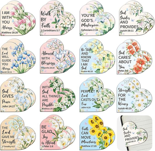 Bible Christian Magnetic Bookmark for Women - Wxiben 30 Pcs Religious Floral Heart Bookmarks Inspirational Flower Book Marks Page Magnets Marker Clip for Women Church Book Lovers Student Teacher Gift