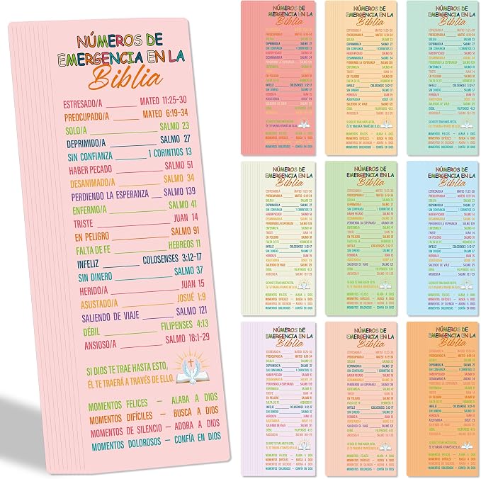 Spanish Bible Emergency Numbers Bookmark - 100 Pcs Christian Verse Paper Bookmarks Bulk for Women Men Religious Inspirational Scripture Cards Gifts for Sunday School Welcome Church Members