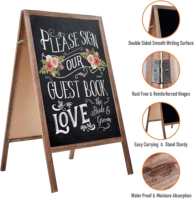 RHF Double Sided Chalk Board Sign,Chalkboads Sidewalk Sign,Sandwich Chalkboards, A-Frame Wedding Decoration,Non-Porous Message, Chalkboard Easel,Store Display Sign Blackboard 40",Brown