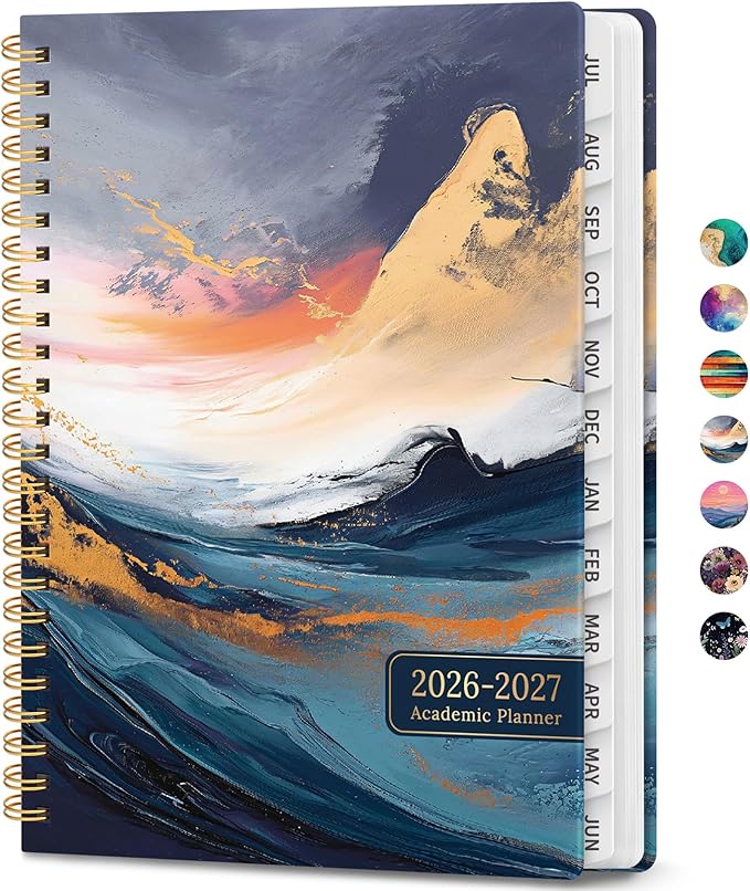 Academic Planner 2026-2027, Weekly and Monthly Calendar Book, July 2026 – June 2027, Hardcover Planner with Tabs, Perfect for Teachers, Students, Women & Men, A4 (8.5" x 11") - Abstract