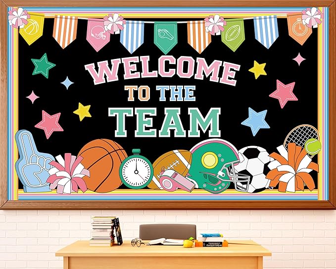 Spring Sports Motivational Bulletin Board Set Football Basketball Soccer Baseball Teamwork Classroom Decor Growth Mindset Cutouts Inspirational Bulletin Board for School Game Wall Decor Party Supplies