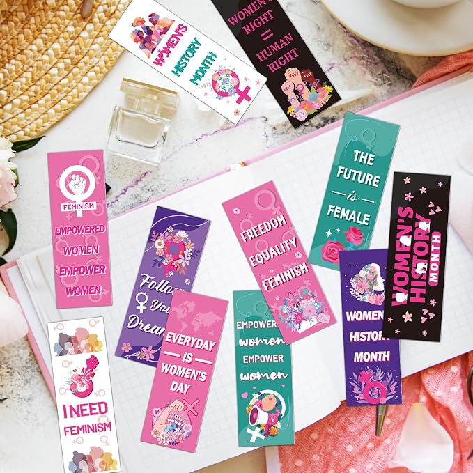 Women's History Month Bookmarks Gifts - Wxiben 120 Pcs Inspirational Feminist Book Marks Girl Power Book Markers Female Rights Awareness Page Clip Favor for Women Day Party Office School Supplies