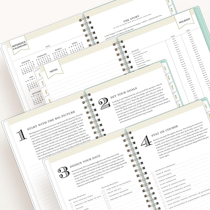 Blue Sky Day Designer 2026 Weekly and Monthly Planner Calendar, January 2026 - December 2026, 5" x 8", Flexible Cover With Zip Pouch, Durable Twin Wire Binding, Storage Pocket, Includes Stickers, Tulip Garden Mint