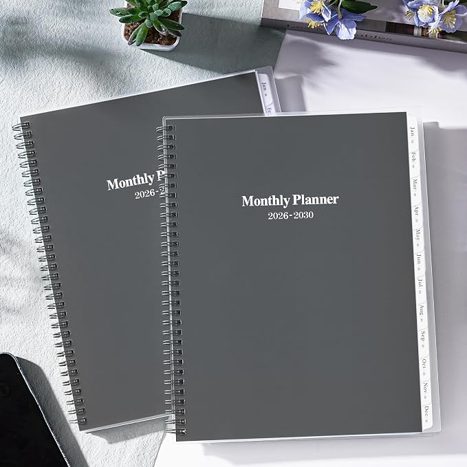 2026-2030 Monthly Planner/Calendar - Jan 2026 - Dec 2030, 5 Year Monthly Planner with Tabs & Celebrity Quotes, 9" x 11", Famous Quotes, Two-Side Pocket, Suitable for Long-Term Planning, Grey