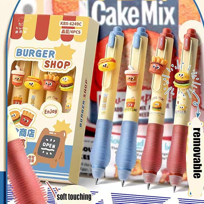 8 PCS Novelty Foodie Pen Fun Erasable Gel Pens Hamburger Pen Fries Pens Soda Design Stationery Cute Writing Tools With Black Ink for School Office Journaling Christmas Birthday Party